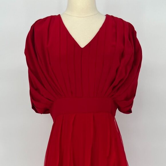VINTAGE Red Silk Chiffon Pleated Bodice Gown - Picture 2 of 3
